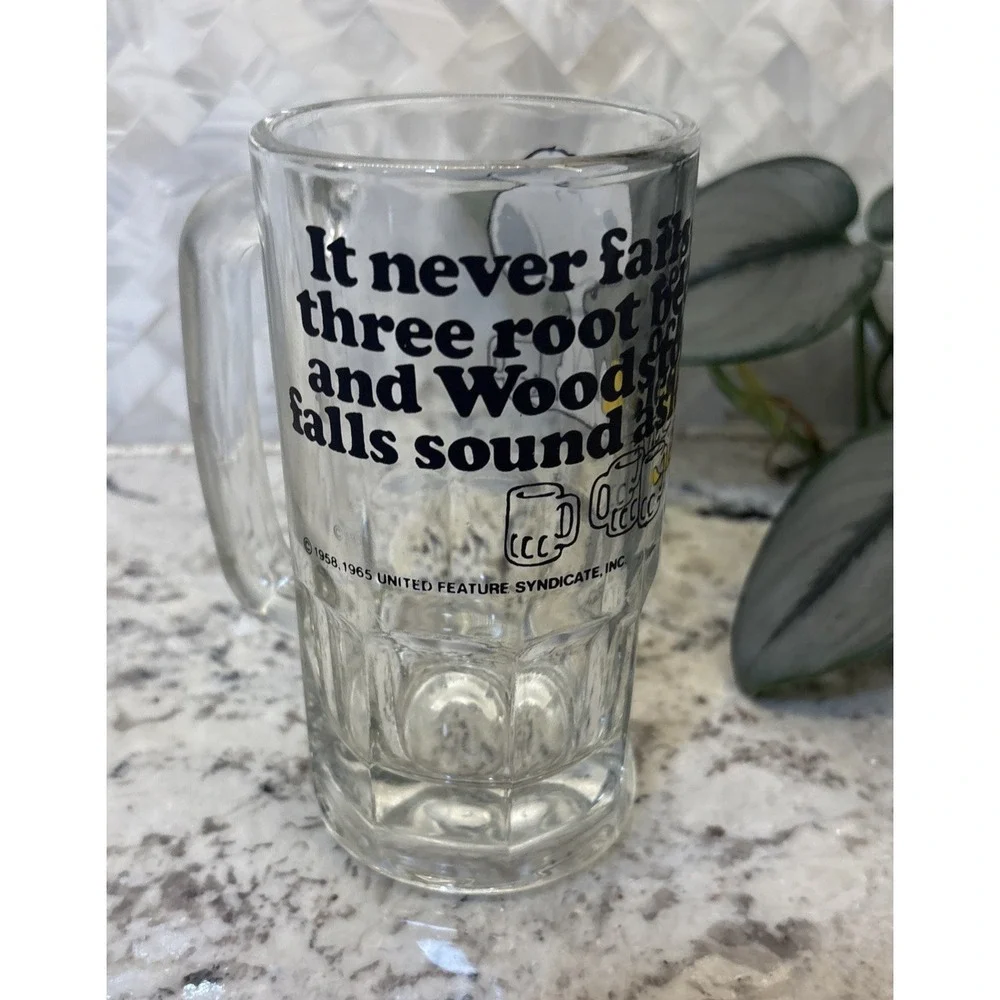 VTG 1965‎ Peanuts SNOOPY + WOODSTOCK Root Beer Mug - United Feature Syndicate